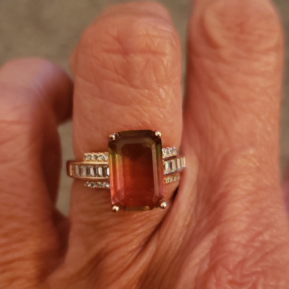 GOLD OVER 925 SS RING. SIMULATED TORMELINE